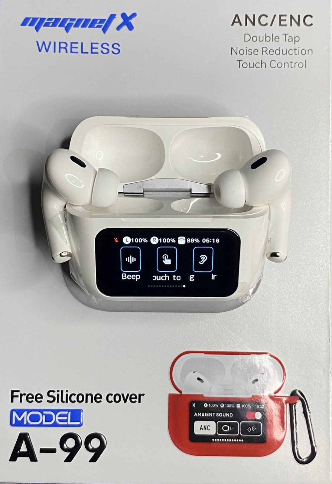 Airpods A-99 with free silicone cover ANC/ENC Double Tap Noise Reduction Touch Control